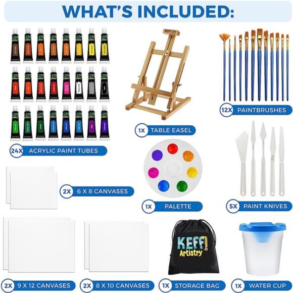 Acrylic Paint Set for Adults - Art Painting Supplies Kit with Tabletop Easel - Picture 3 of 7